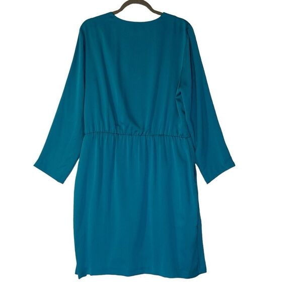 Banana Republic Teal Pleated Neck Long Sleeve Mini Dress | Size 16 - Picture 2 of 6